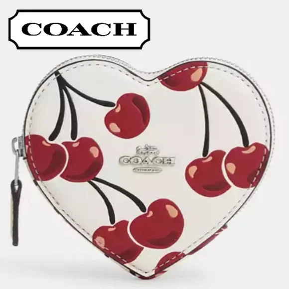 Coach Heart-Shaped Cherry Print Coin Purse - Picture 1 of 9